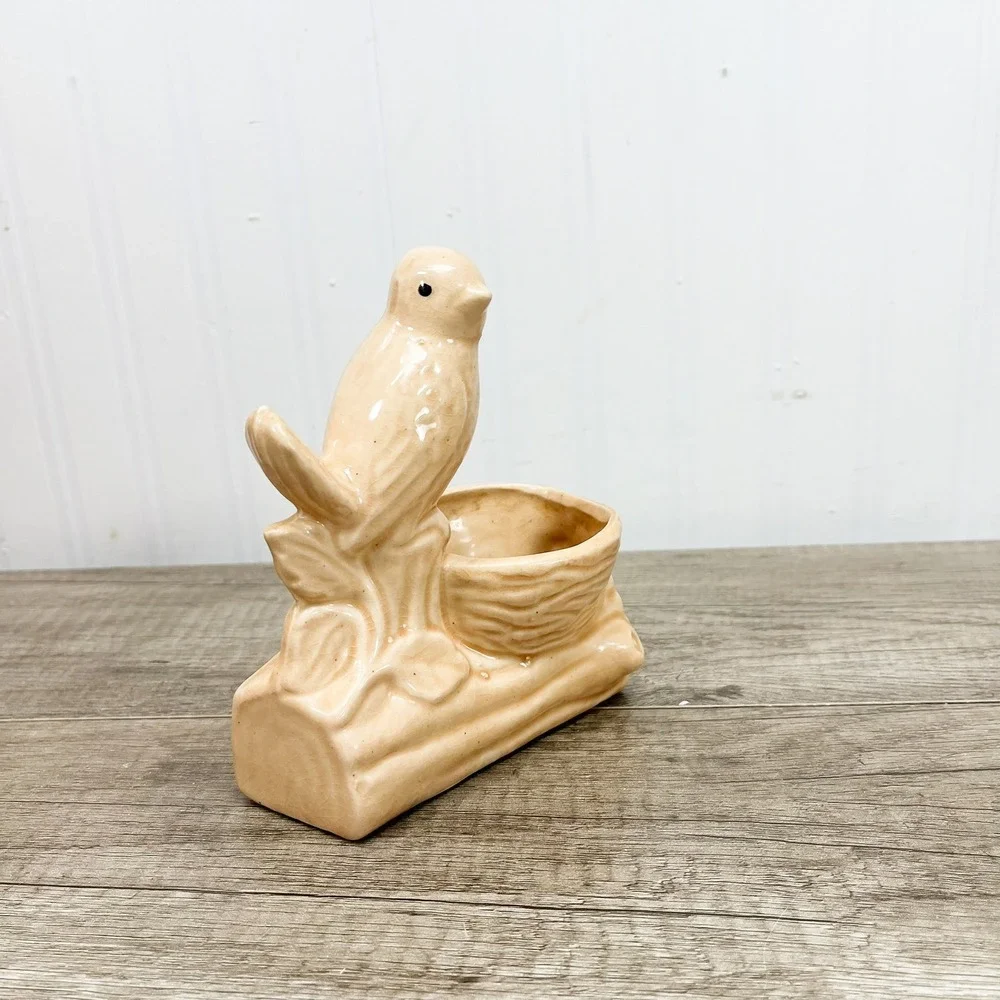 Vintage Bird Vase, Peach Ceramic Vase